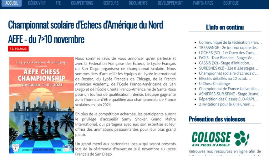 Merci la Fédération Française des Echecs Merci la Fédération Française des Echecs