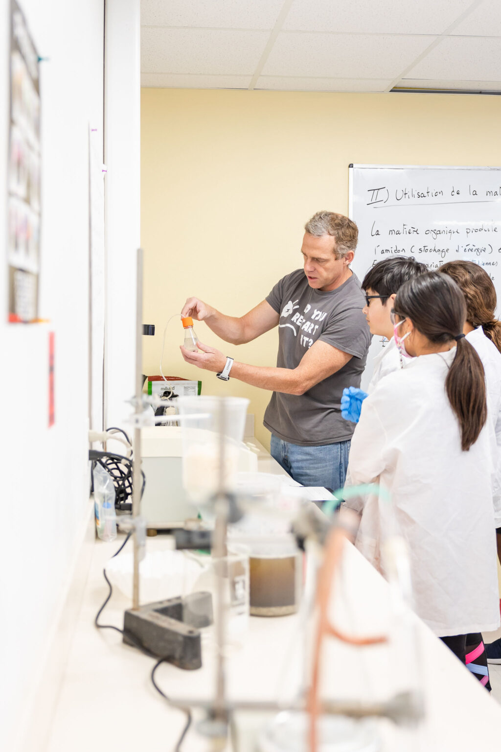 Upper School students in the science lab